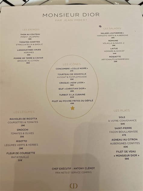 carte restaurant monsieur dior|monsieur dior menu.